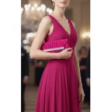 Evening Bag - Pleated Satin w/ Mesh Metal Bar Accent – Fuchsia - BG-92006FU